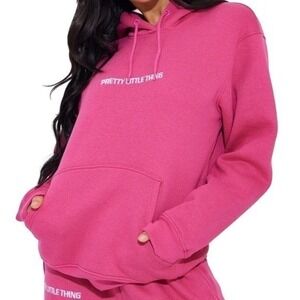 PrettyLittleThing Hot Pink Embroidery‎ Slogan Hoodie Sweatshirt Women's Size S